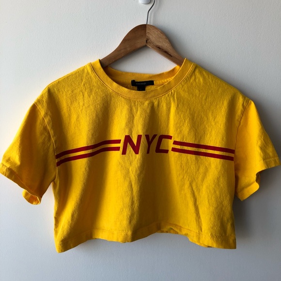Forever21 NYC Gold Cropped Tee Shirt - Picture 1 of 3